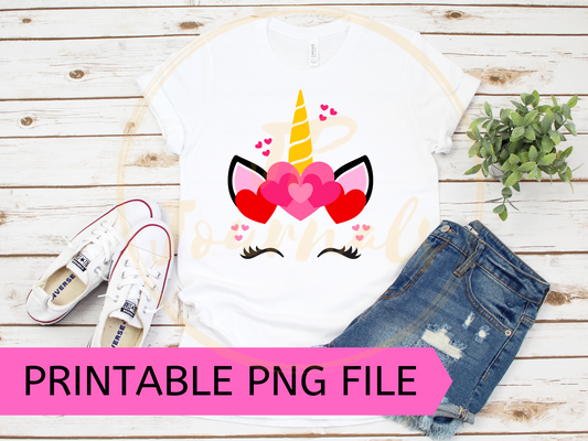 Unicorn Hearts Valentine's Day PNG Clip Art Sublimation Design - DIY Printable Artwork Digital Download - Cute Unicorn for Girls