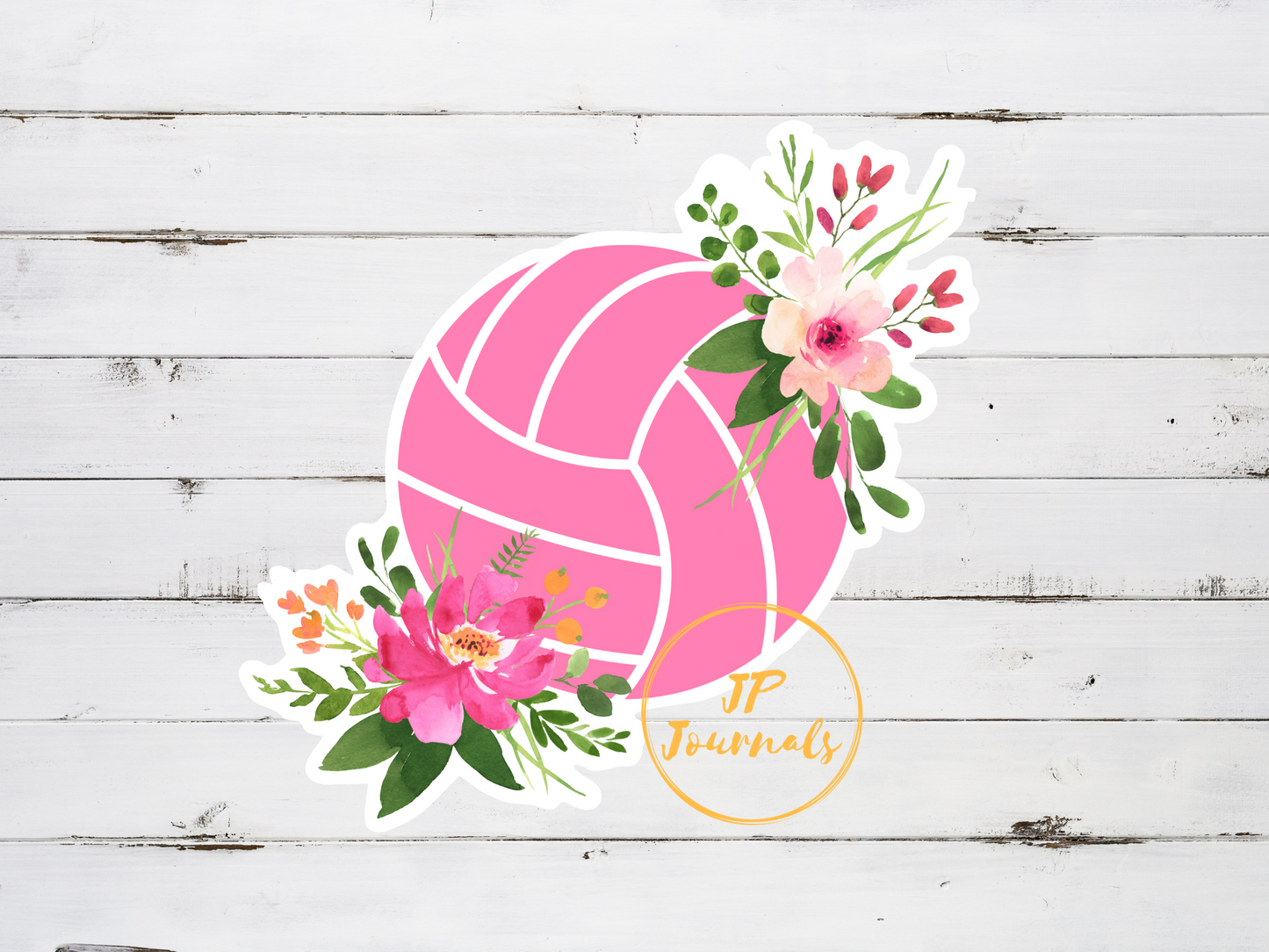 Pretty Pink Floral Volleyball Sticker for Women Girls Who Love Volleyball, Volleyball Player Gift