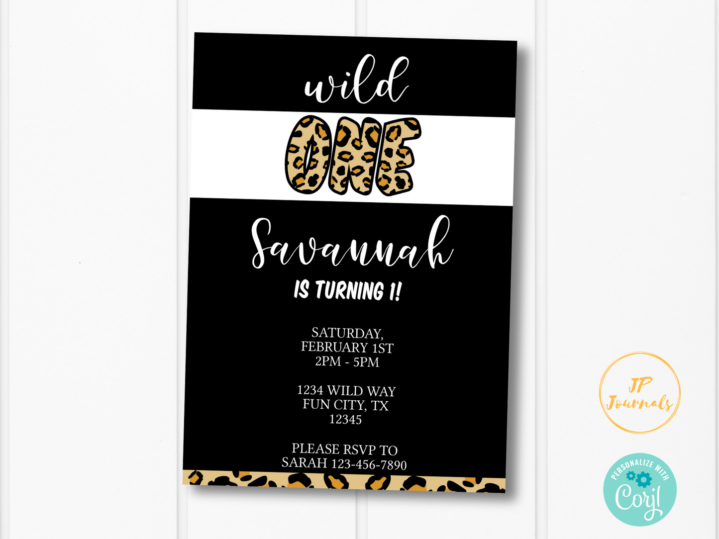 Wild One Birthday Party Invitation Template - Cheetah Leopard Print First Birthday Party