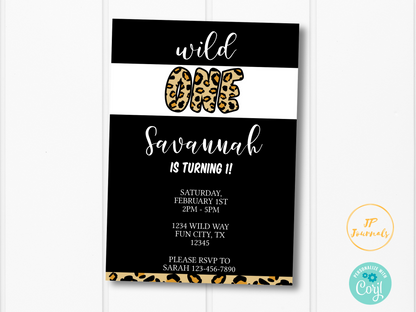 Wild One Birthday Party Invitation Template - Cheetah Leopard Print First Birthday Party