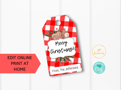 Merry Christmas Printable Tags - Holiday Cookie Gift Favor Labels - Personalized - Red Buffalo Plaid and Holly Berry - Happy Holidays